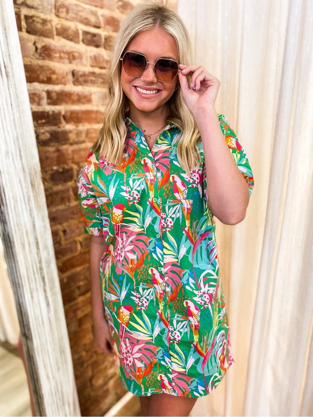 NWT‎ Michelle McDowell Size Small Tropical Button-Front Shirt Dress in - Picture 5 of 15